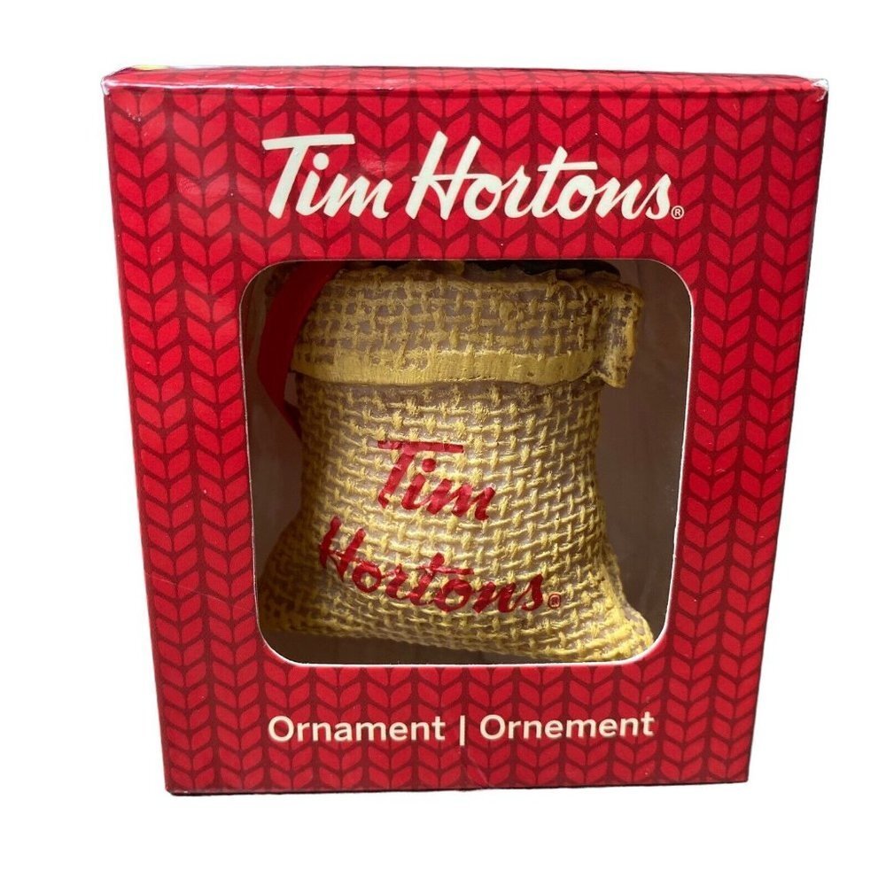 Tim Hortons Burlap Bag of Coffee Beans Christmas Ornament HTF